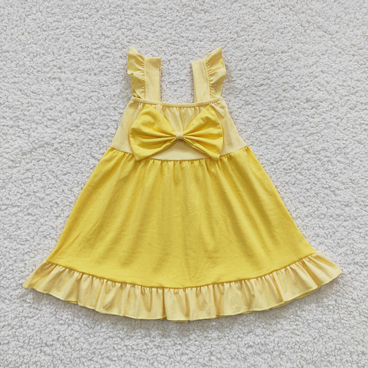 Baby Girls Yellow Bow Summer Knee Length Dresses