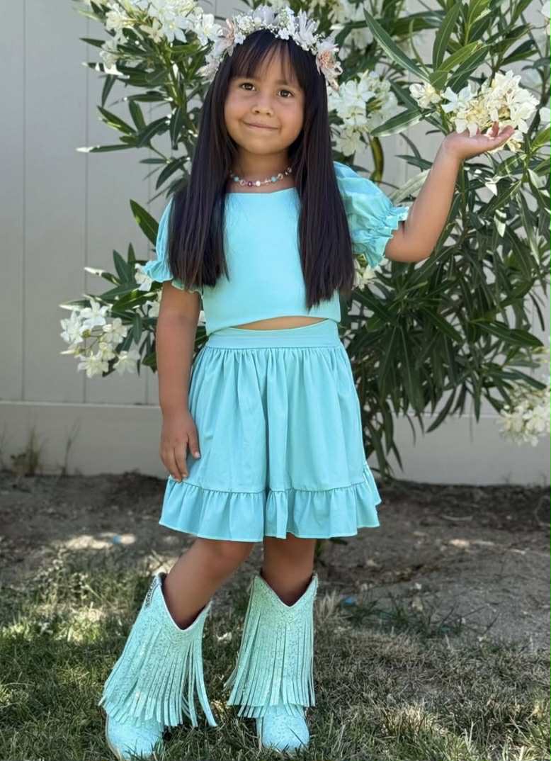 Baby Girls Aqua Yoga Shirt Skirt Active Wear Clothes Sets