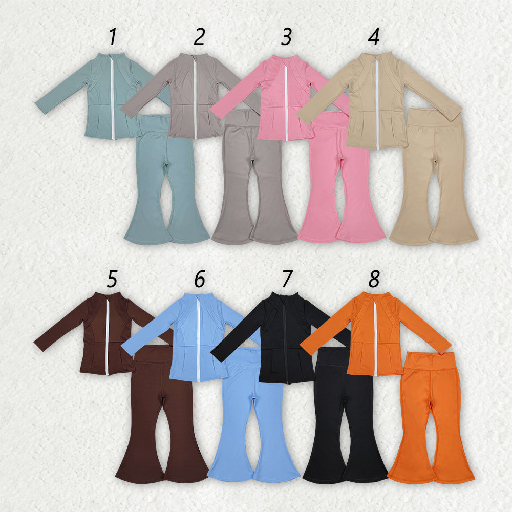 8 Colors Sibling Baby Girls Yoga Active Wear Jackets Pants 2pcs Work Outfits Sets