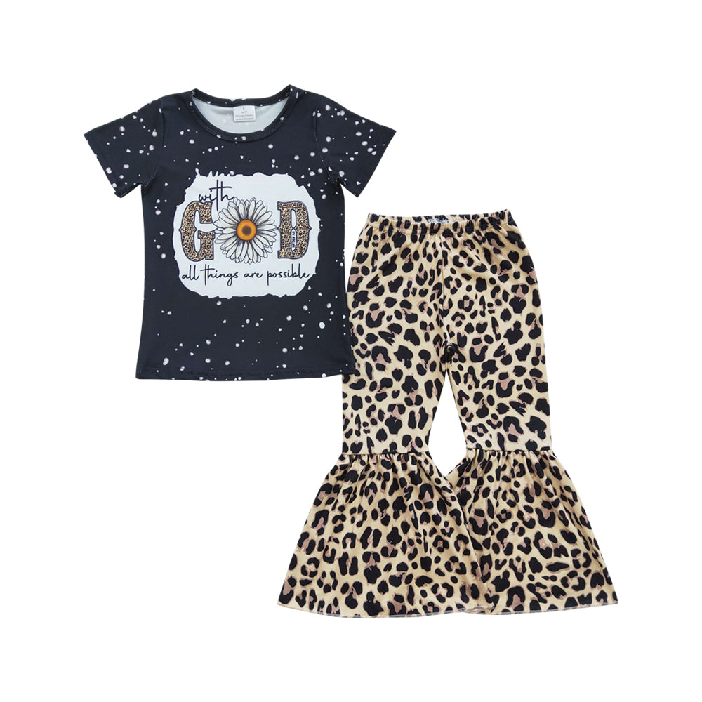 Baby Girls God Sunflower Leopard Bell Pants Clothes Sets