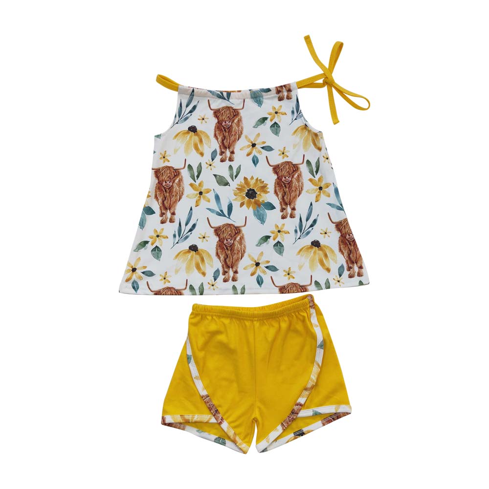 Baby Girls Highland Cow Halter Top Summer shorts sets