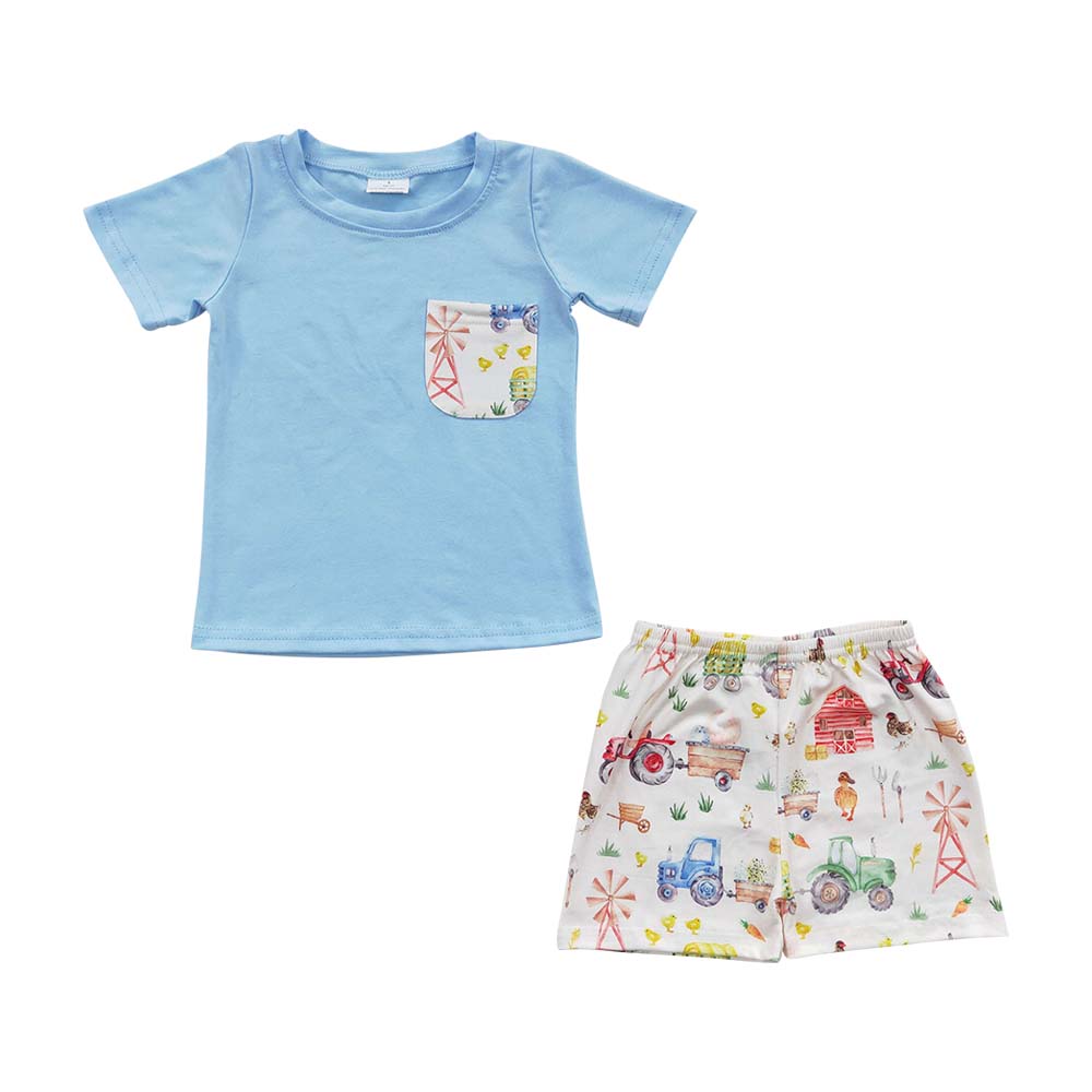 Baby Boys Farm Light Blue Summer Shorts Sets