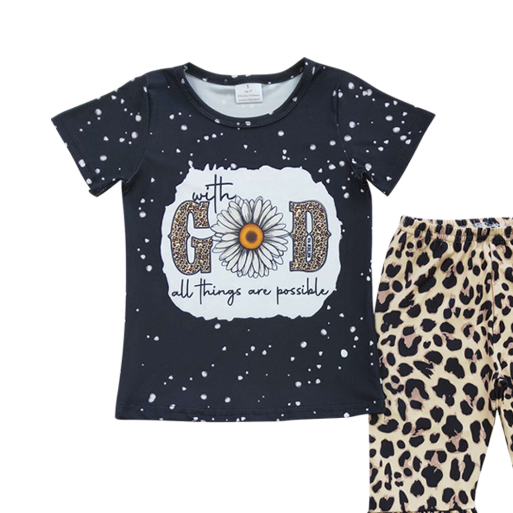 Baby Girls God Sunflower Leopard Bell Pants Clothes Sets