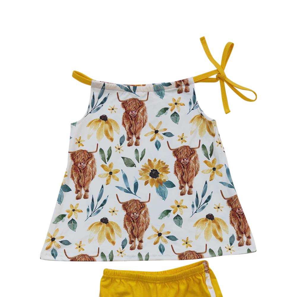 Baby Girls Highland Cow Halter Top Summer shorts sets