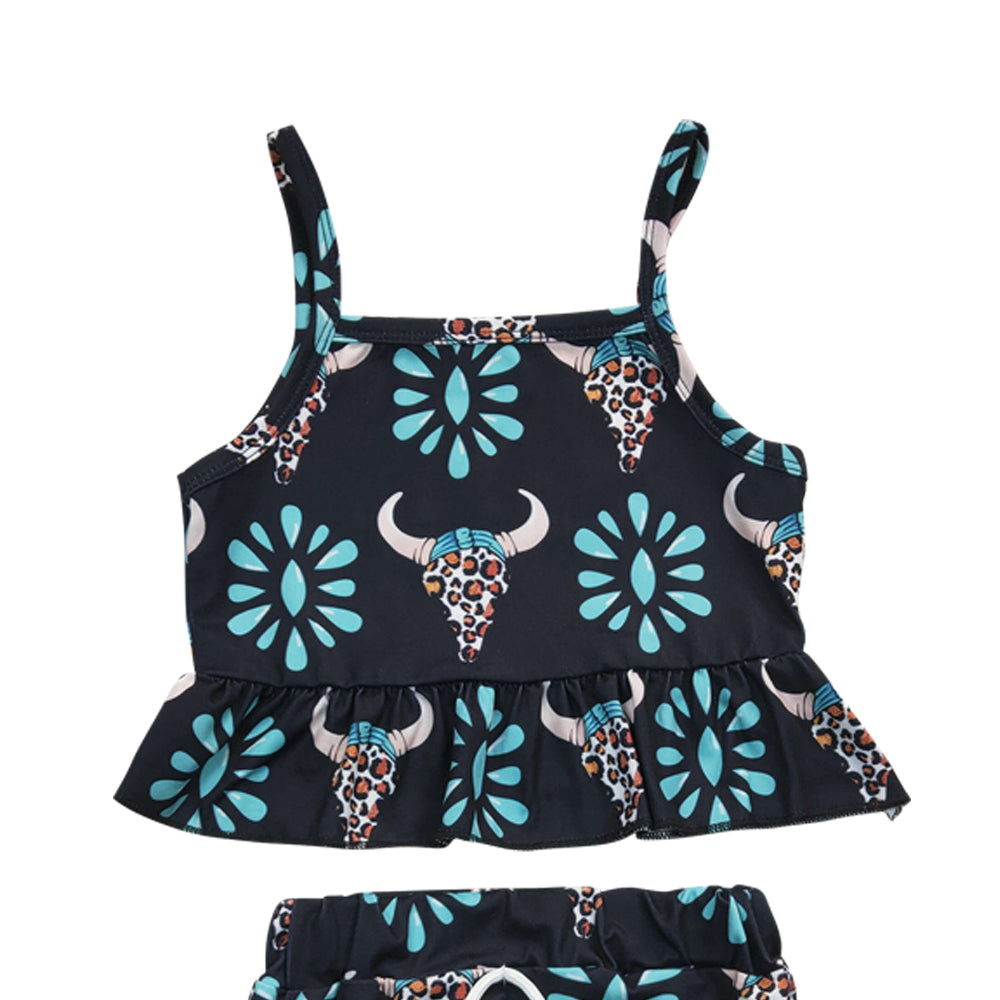 Baby Girls Turquoise Western Cow Bummie Clothes Sets