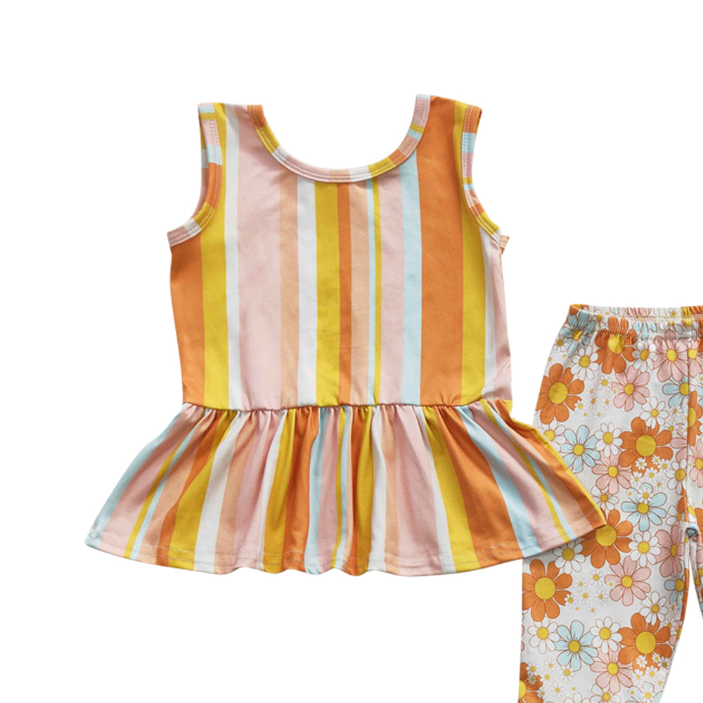 Baby Girls Stripe Sunflower Bell Pants Clothes Sets(can choose headband here)