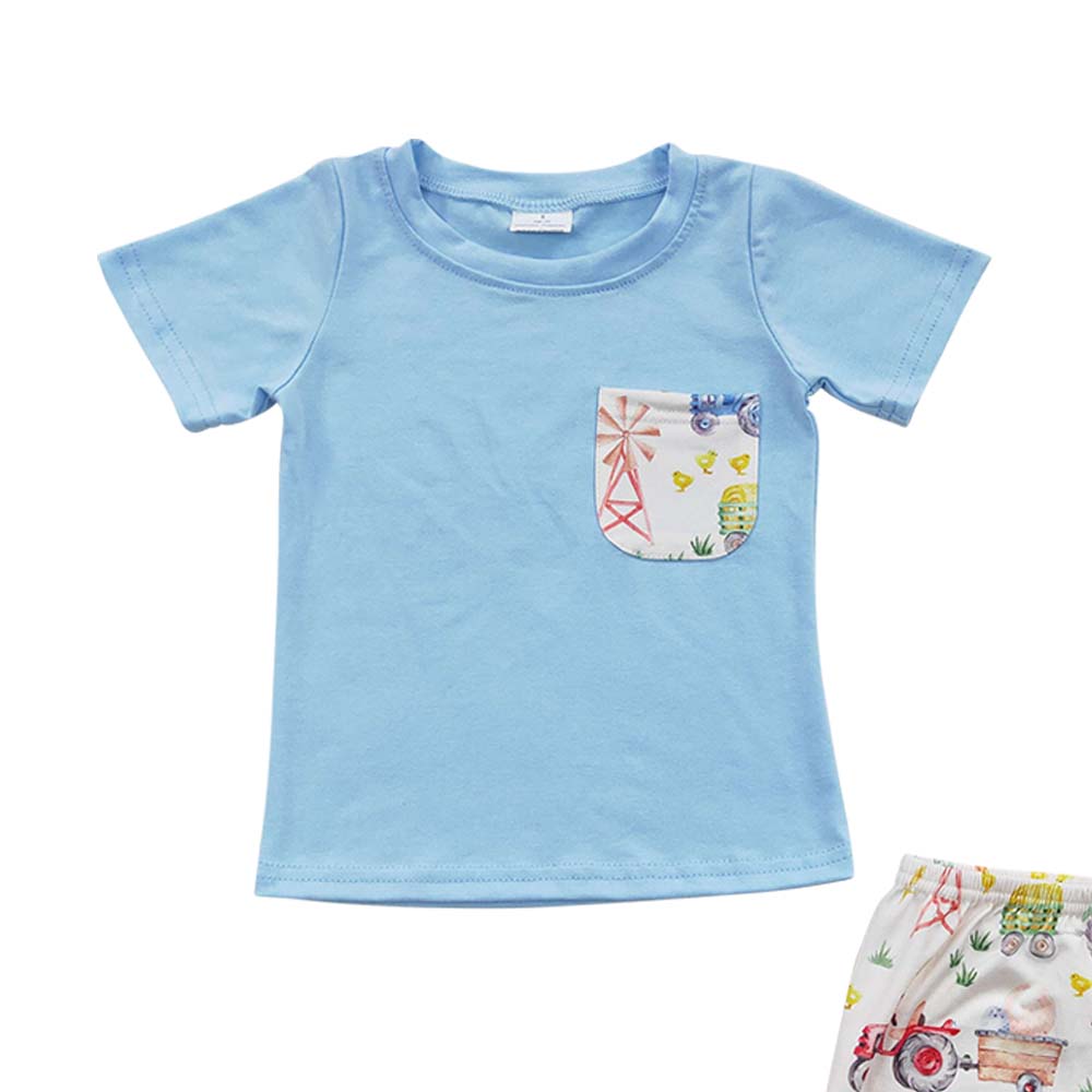 Baby Boys Farm Light Blue Summer Shorts Sets