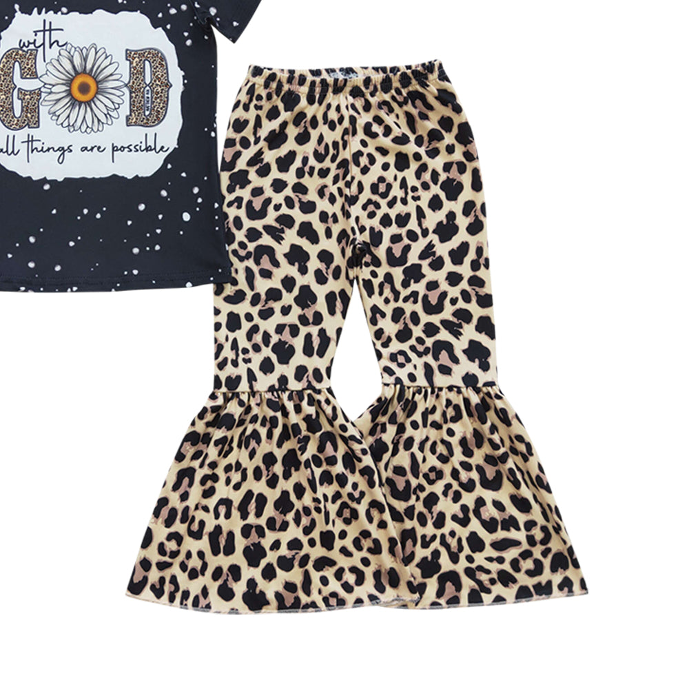 Baby Girls God Sunflower Leopard Bell Pants Clothes Sets