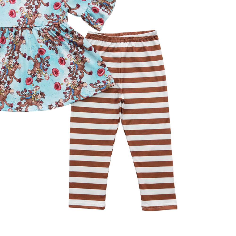 Baby Girls Brown Cartoon Tunic Stripe Legging Pants Clothes Sets