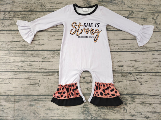 Baby Girls She is Strong Leopard Rompers