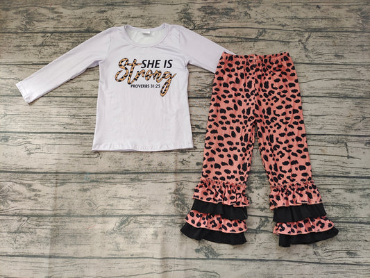 baby Girls She Is Strong ruffle pants sets
