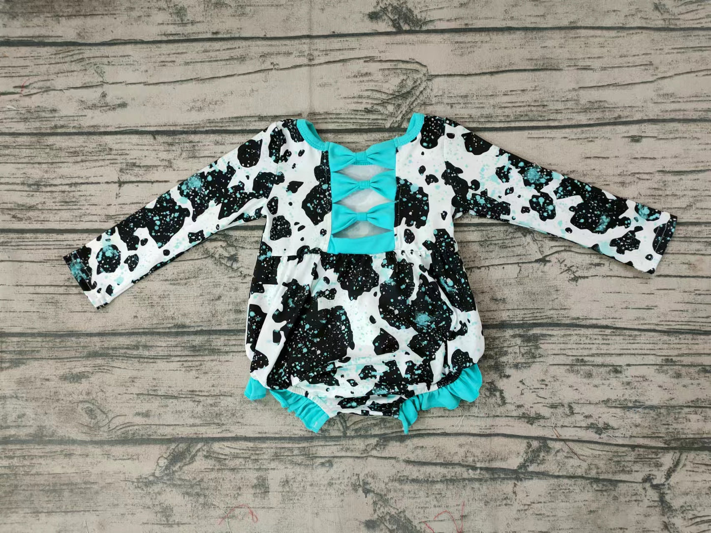 Baby cow blue leopard rompers