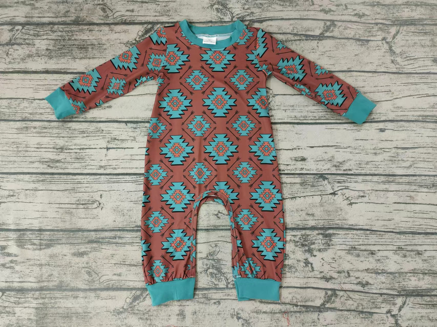 Baby boys western aztec fall rompers