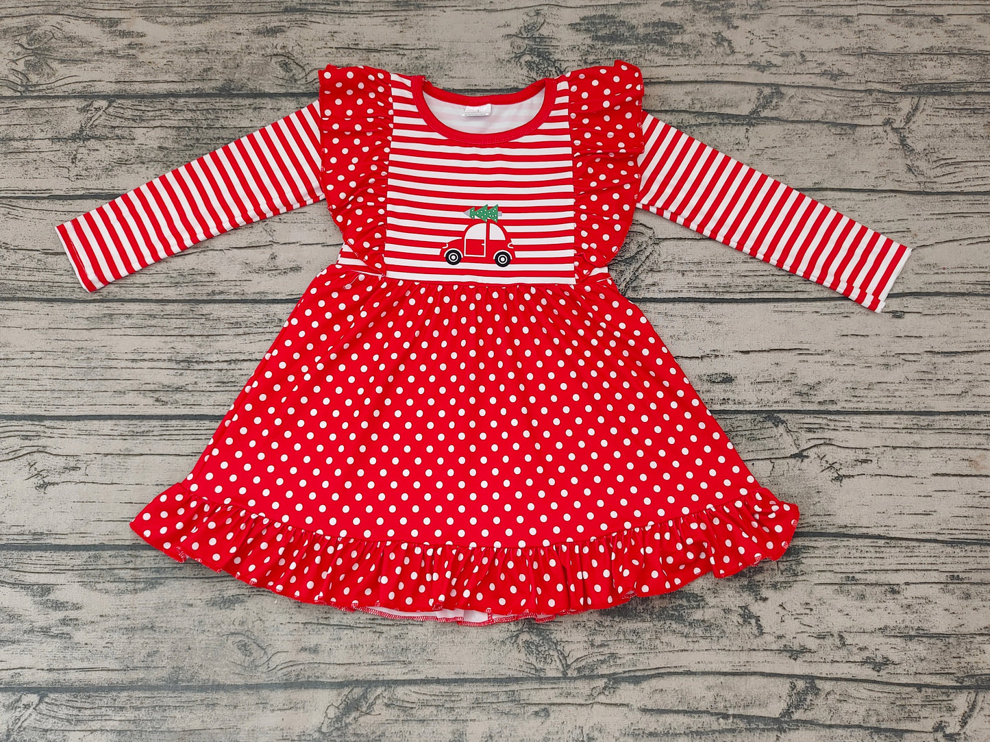 Baby Girls Red Car Christmas Ruffle Dresses