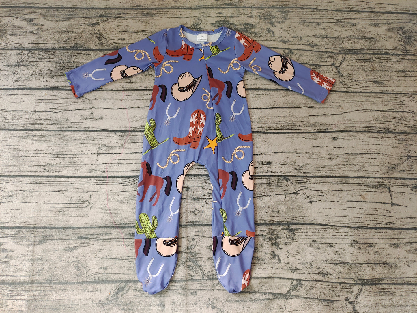 Baby boys western horse zip rompers