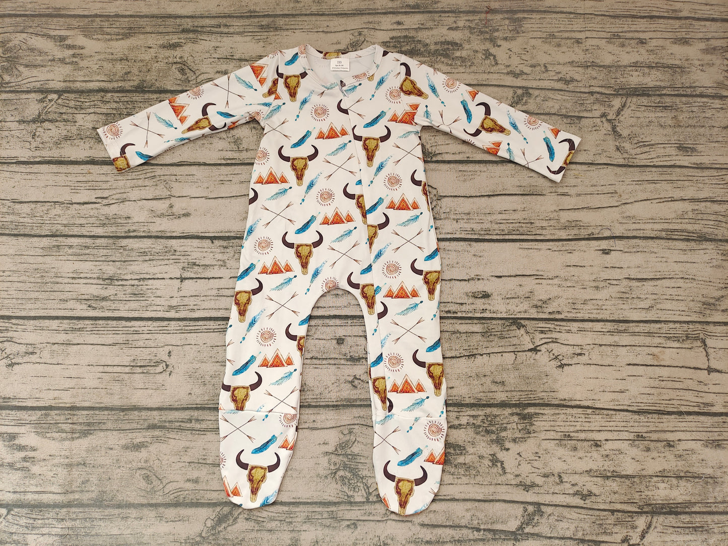 Baby boys western cow zip footie rompers