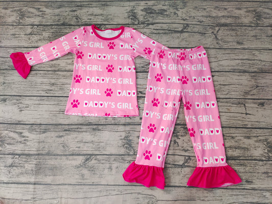 Baby Daddy's Girl Heart Pajamas Ruffle pants clothes sets
