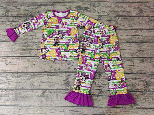 Baby Girls Mardi Gras Cartoon Pajamas Clothes Sets