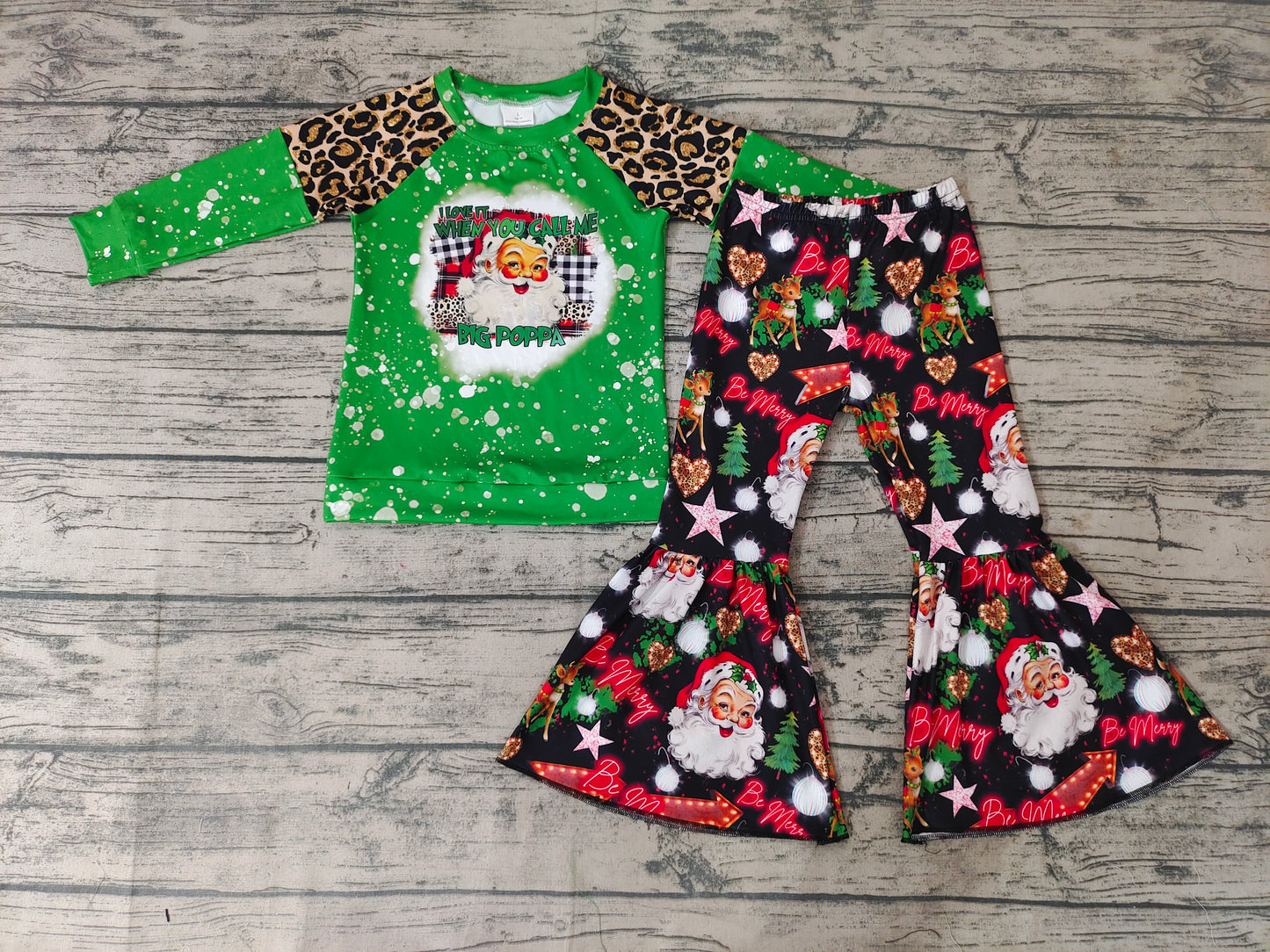 Baby girls Christmas Green Santa bell pants clothes sets