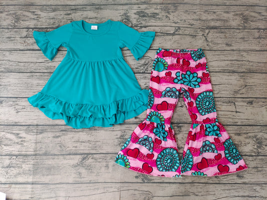 Baby Girls Valentines Turquoise pants clothes sets