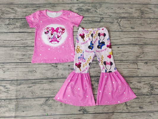 Baby Girls pink castle cartoon bell pants clothes sets