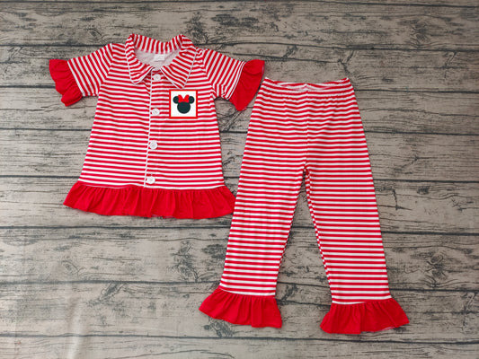 Baby Girls red stripe cartoon mouse pajamas sets