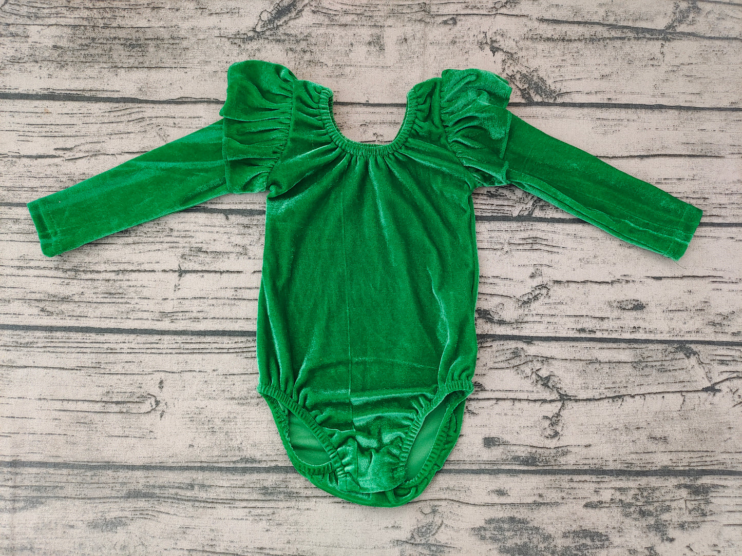 Baby girls Green Velvet Long Sleeve Leotards