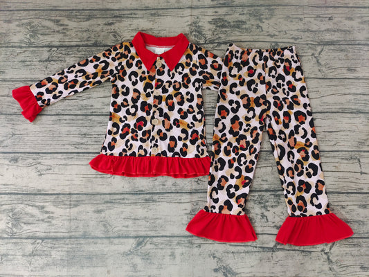 Baby Girls Leopard Button Ups Pajamas Sets