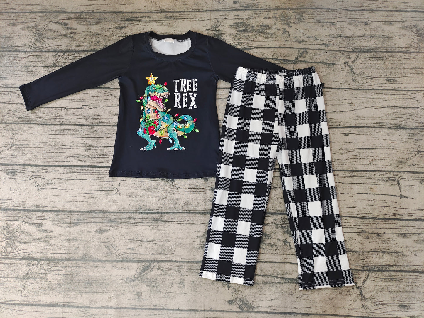 Baby boys dinosaur Christmas plaid pants sets