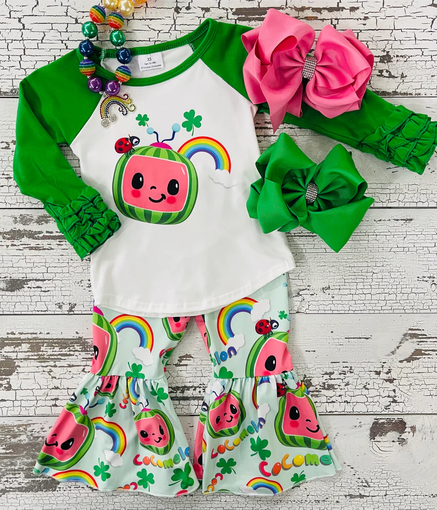 St Patrick Day watermelon Long Sleeve Outfits Sets