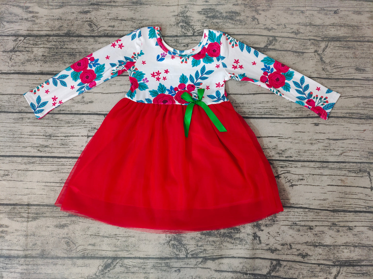 Baby girls red green flower tutu dresses