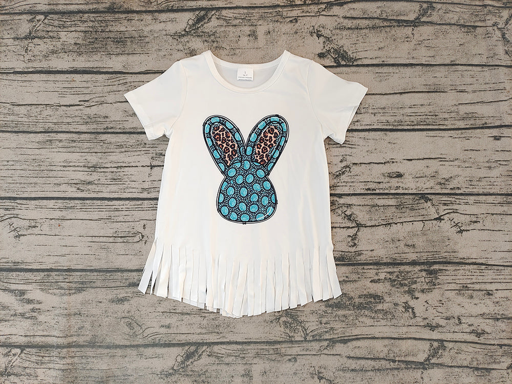 Baby Girls Rabbit Easter Short Sleeve Tassel Shirts Tops