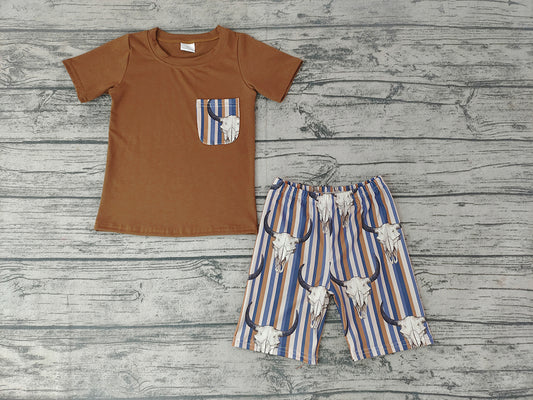 Baby Boys Cow Skull Summer Shorts Sets