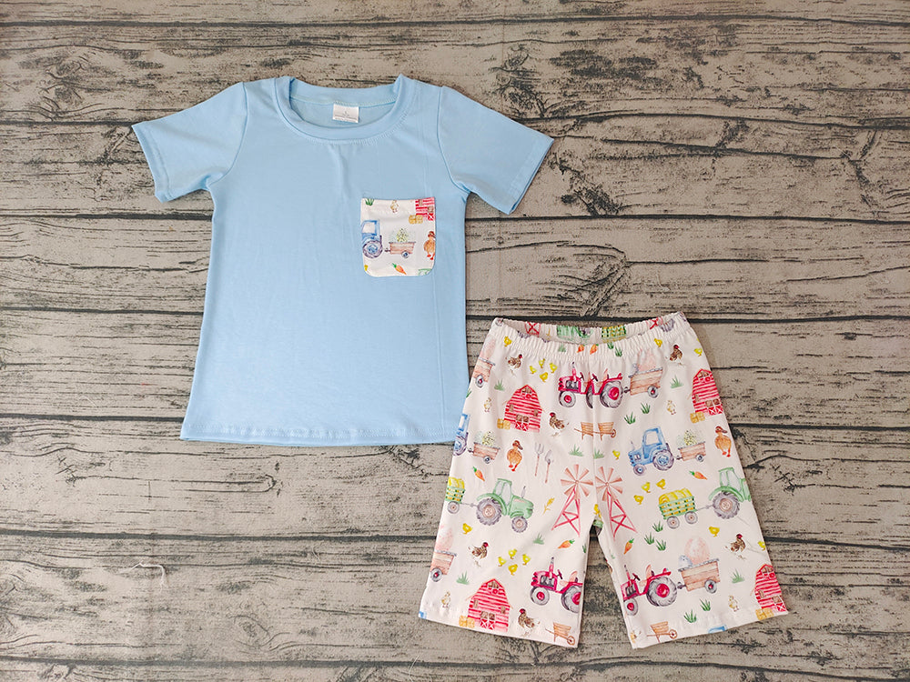 Baby Boys Farm Light Blue Summer Shorts Sets