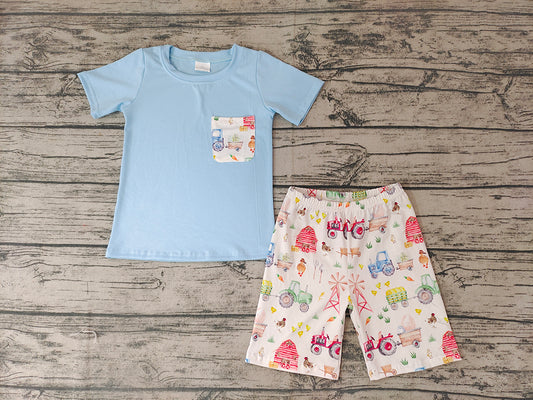 Baby Boys Farm Light Blue Summer Shorts Sets