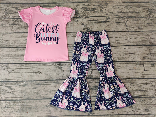 Baby Girls Cutes Bunny Easter Floral Bell Pants Clothes Sets