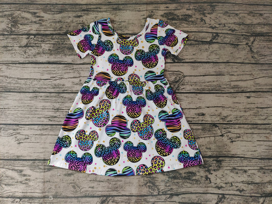 Baby Girls Colorful Cartoon Short Sleeve Knee Length Dresses