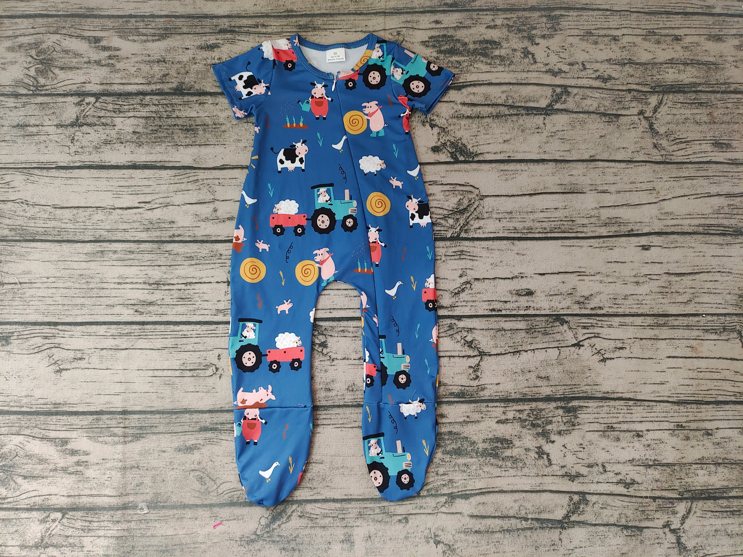 Baby Boys Farm Zip Footie Rompers