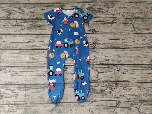 Baby Boys Farm Zip Footie Rompers