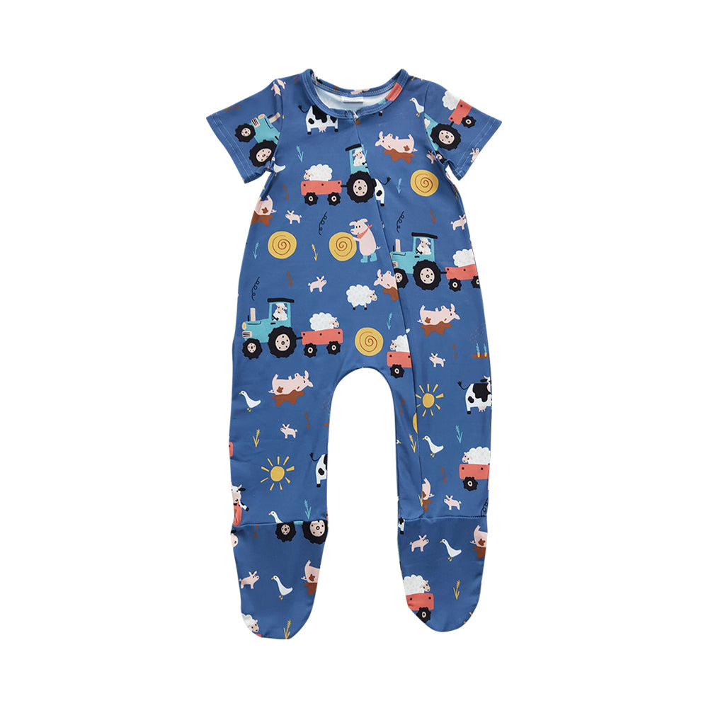 Baby Boys Farm Zip Footie Rompers