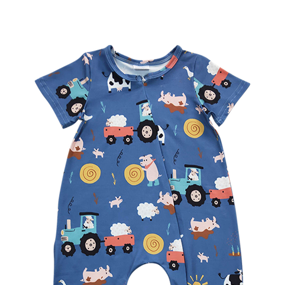 Baby Boys Farm Zip Footie Rompers