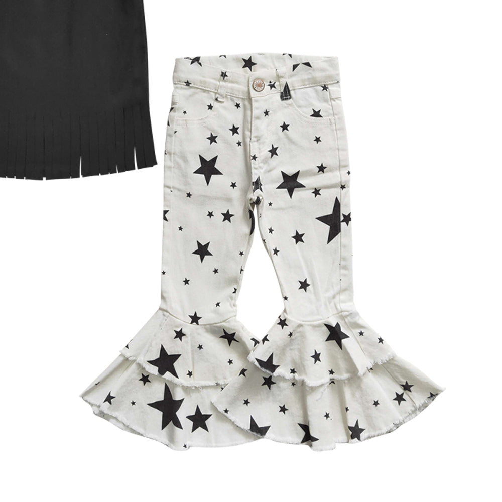 Baby Girls Black Halter Top Stars Denim Pants Clothes Sets