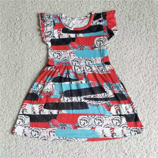 Baby girls blue red short sleeve dresses 221104