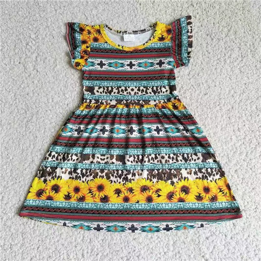 Baby girls western sunflower pearl dresses 221104