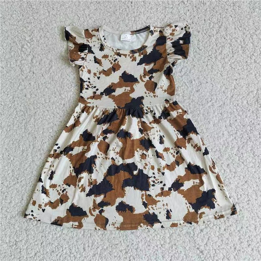 Baby girls cowhide print pearl dresses 221104