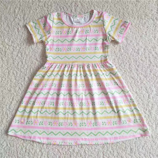 Baby girls easter stripe pink pearl dresses 221104