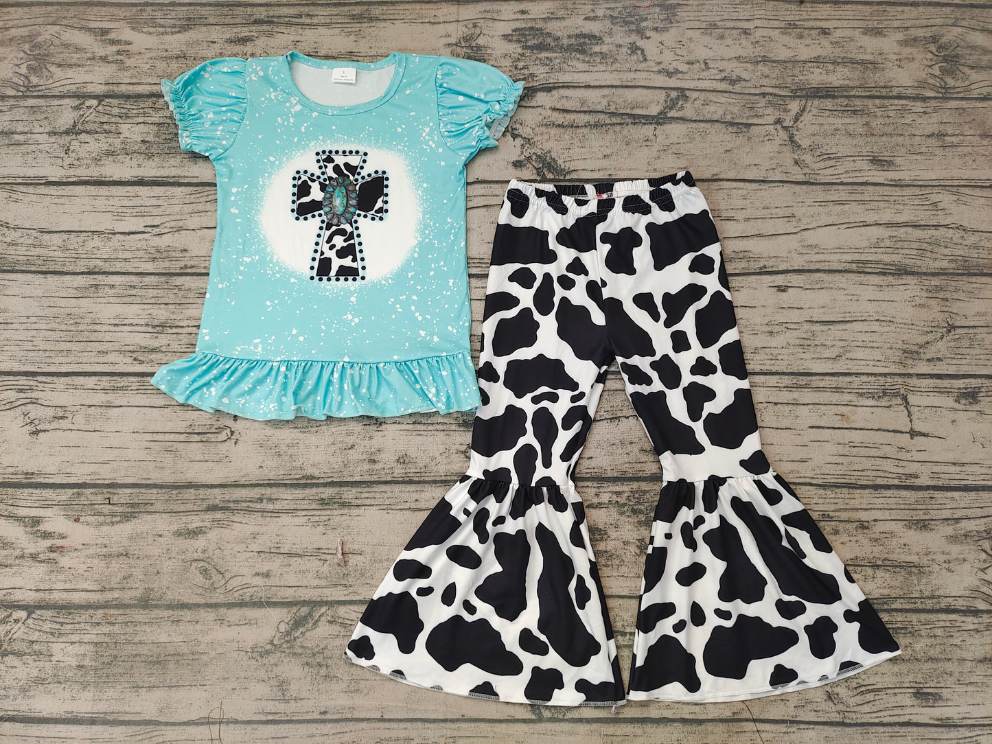 Baby girls Western Cross Cow Bell pants clothes sets