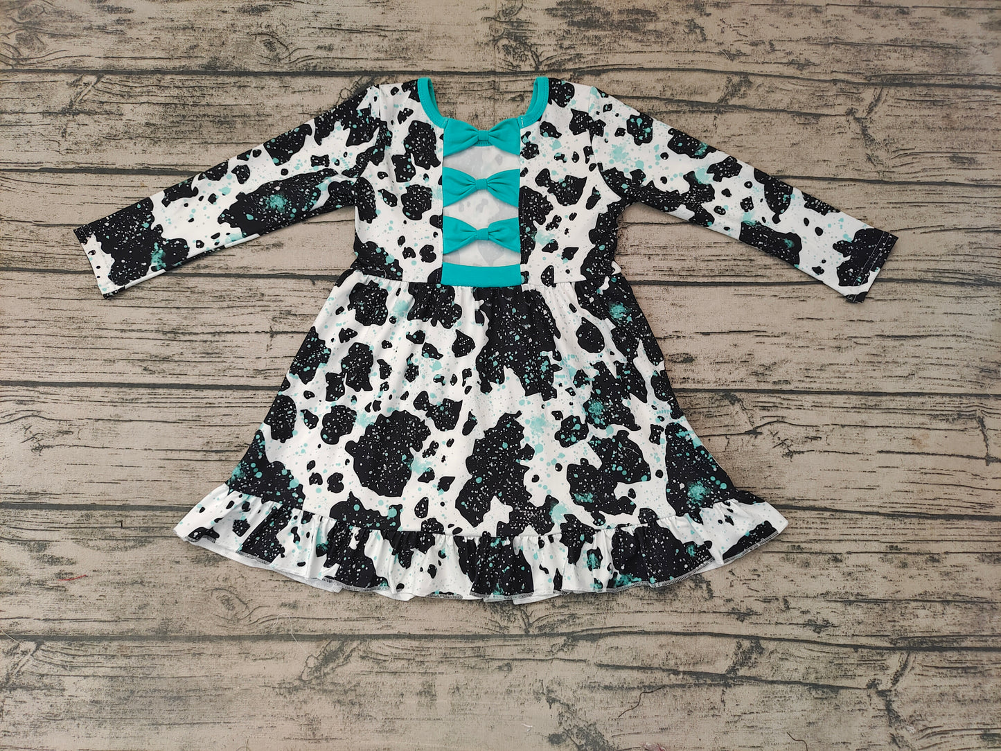 Baby girls cow print western fall dresses