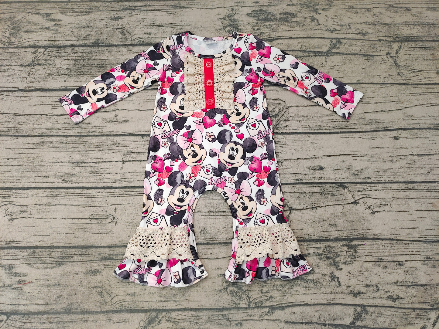 Baby girls Valentines cartoon mouse rompers