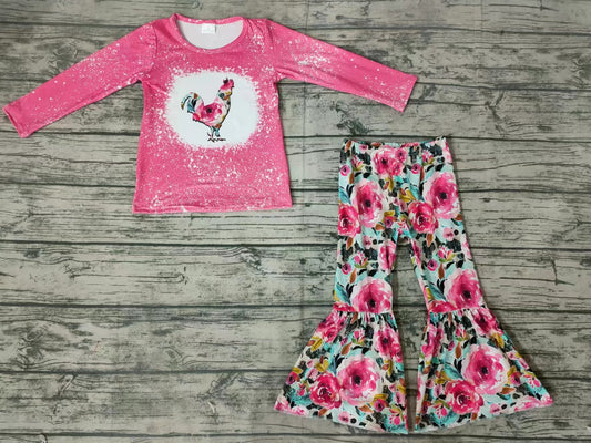 Baby girls fall chicken floral pants sets